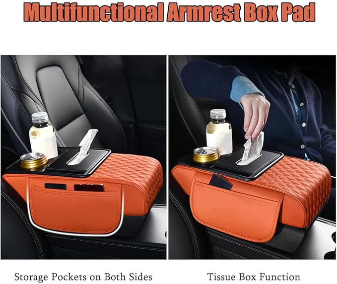 Car Center Console Cover for KIA K4 2024–2025,Arm Rest Lid Cushion Protector Multifunctional Armrest Cushion Pad Interior Accessories,Black+red