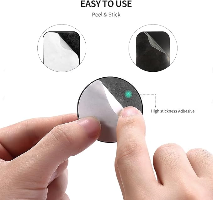 Pau1Hami1ton Adhesive Thin Metal Plates(Compatible with Magnetic Mounts),4 Piece Metal Plates for Phone Case,(2 Rectangle and 2 Round) S-07N(Black+Silver)