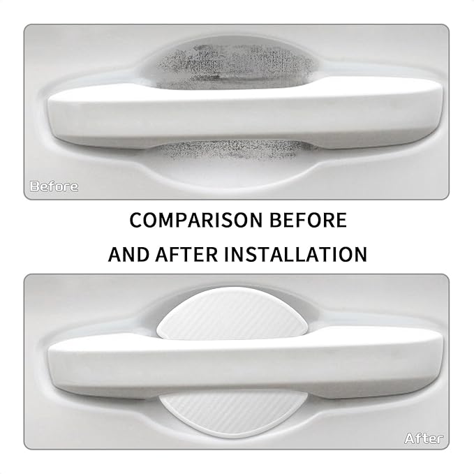 TANGSEN 4Pcs Universal 3D Carbon Fiber Texture Automotive Door Cup Handle Recess Paint Protector Cover Scratch Non-Marking Silicone Personalize Pad Sticker (White, L)