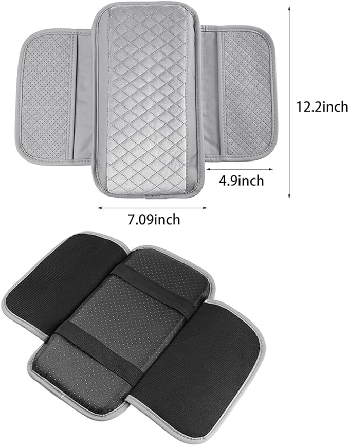 Cxtiy Car Center Console Cover,Microfiber Warm Soft Car Armrest Cover Cushion with 2 Storage Bags,Universal Car Armrest Storage Box Car Interior Accessories for Most Vehicles (Grey)