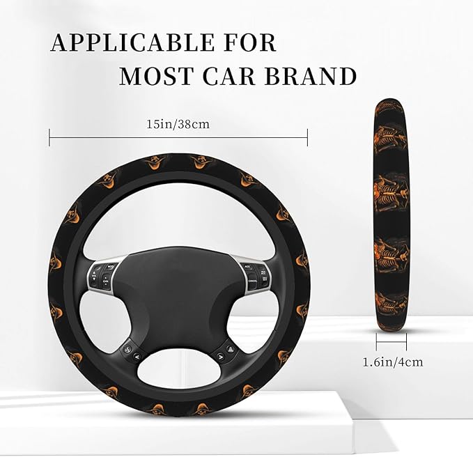 Funny Skeleton Skull Pumpkin Steering Wheel Cover Men, Comfortable Elastic Steering Car Wheel Cover Fit 15 inches Universal Accessories Suvs Trucks Decor