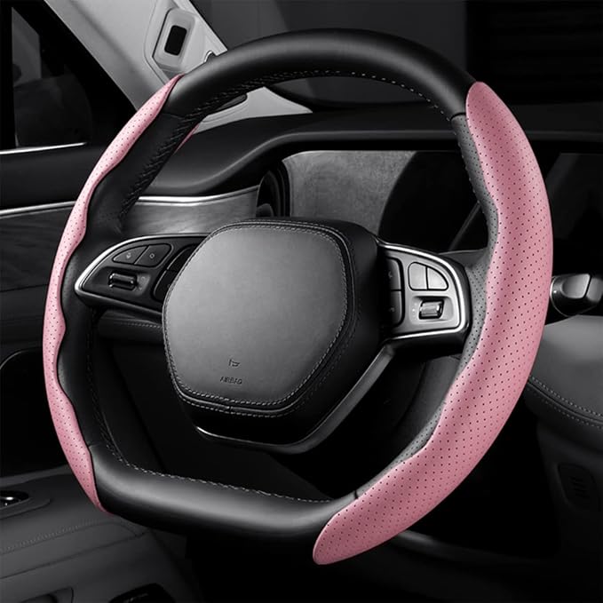 LoyaForba Car Steering Wheel Cover, Universal 15 Inch Leather Segmented Auto Steering Wheel Protector, Anti-Slip and Soft Breathable, Car Interior Accessories for Most Vehicle, SUV, Truck (Pink)