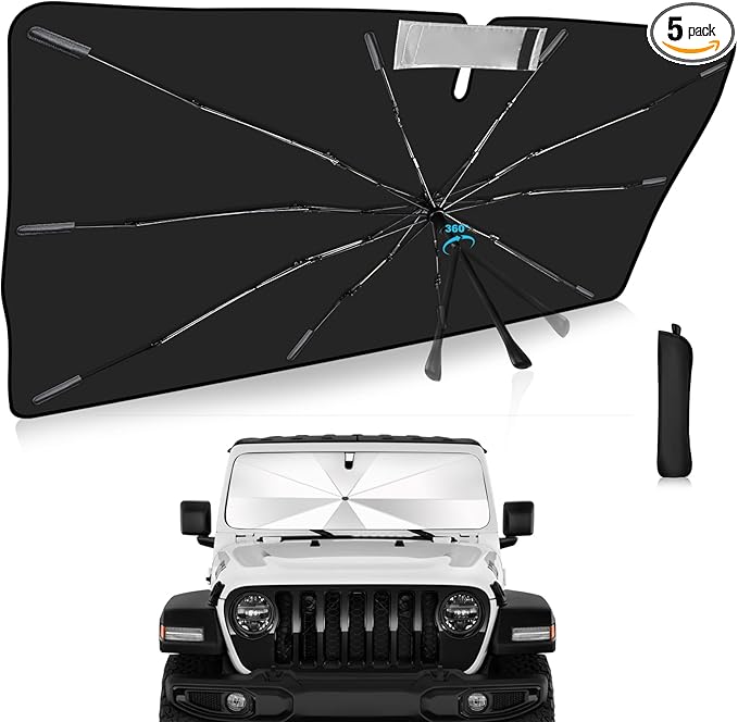 2025 Upgrade Windshield Sun Shade Umbrella Custom Fit for Jeep Wrangler JL 2018-2025 Foldable UV Protection Car Cover, Emergency Rain Shield & Dashboard Protector - Durable Auto Accessory