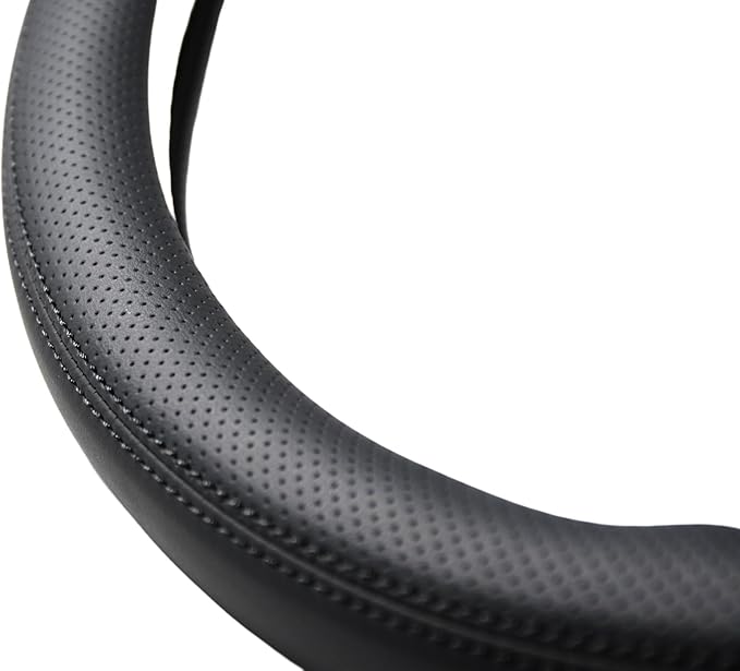Nappa Napa Leather & Stitched Perforated Leather Steering Wheel Cover with Rubber Shaping Interior,Sweat Absorbent for 14½" to 15" car Pickup SUV 14.5 to 15 inches
