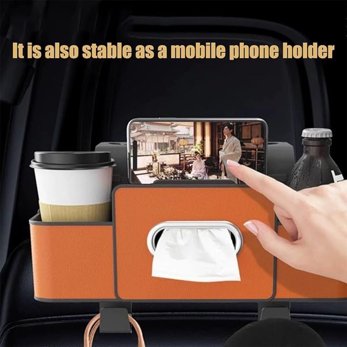 Car Multifunctional Seat Back Waterproof Storage Bag, Multifunctional & Waterproof Car Back Seat Organizer with 2 Cup Holders&Hooks, Hanging Storage Box for Most Cars (2pcs C)
