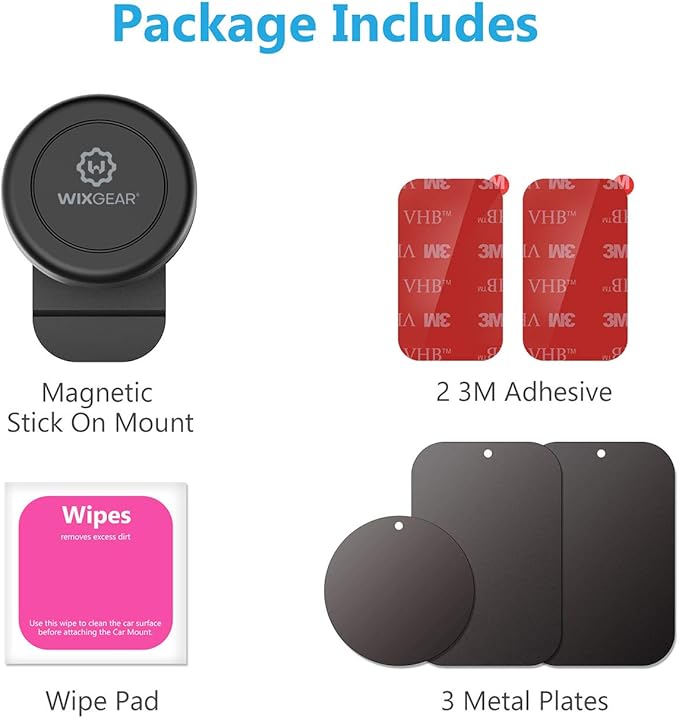 WixGear Magnetic Mount, Stick-On Dashboard Magnetic Car Mount Holder, for Cell Phones and Mini Tablets with Fast Swift-snap Technology, Magnetic Cell Phone Mount