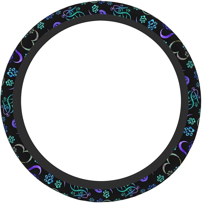 Paw Print Heart Print Steering Wheel Cover Anti-Slip,Sweat Absorption Universal 15 inch Steering Wheel Covers Cute car Accessories for Men Women