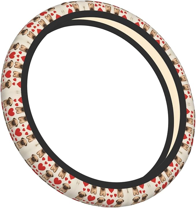Funny Pug Puppy Dog Universal Fit Steering Wheel Cover for Car, Truck, and SUV, Durable Steering Wheel Protection