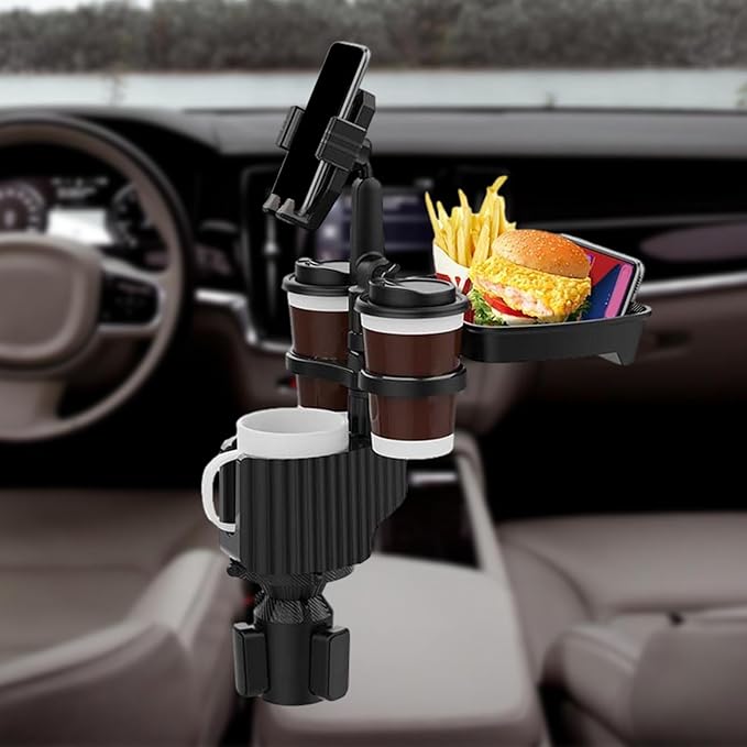 Cup Holder Tray for Car - 5 in 1 Adjustable Car Cup Holder Phone Mount with Food Tray, Holder Expander with 360°/180° Rotation, Automotive Extender Accessories for Auto Trucker Road Trip