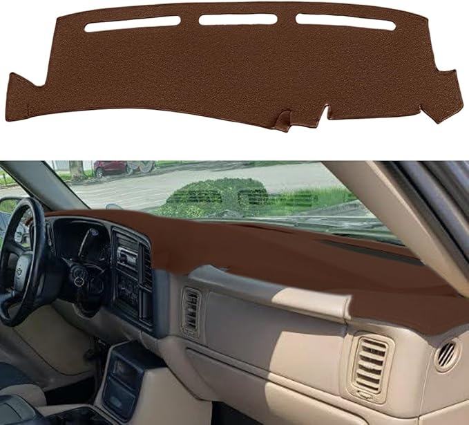 Dash Cover Mat Fit for 1999-2006 GMC Sierra/Chevy Chevrolet Silverado 1500 2500 3500 HD,2000-2006 GMC Yukon/Yukon XL/Chevy Suburban Tahoe Avalanche,Dashboard Pad Carpet Protector (99-06,Brown) Y44