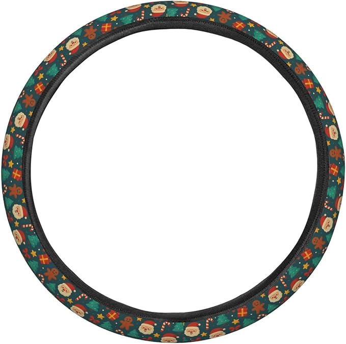 FeHuew Vintage Christmas Santa Trees Steering Wheel Cover for Women, Girls 15 inch Universal Auto Car Anti Slip Wrap Steering Wheel Covers Fit for Vehicles, Truck, SUV