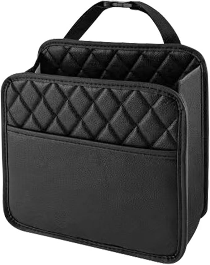 Car Seat Back Storage Bag 10x3x10" Hanging Car Back Seat Organizer & Waterproof Leather Organizer for Automobile, Black Auto Storage Auto Box