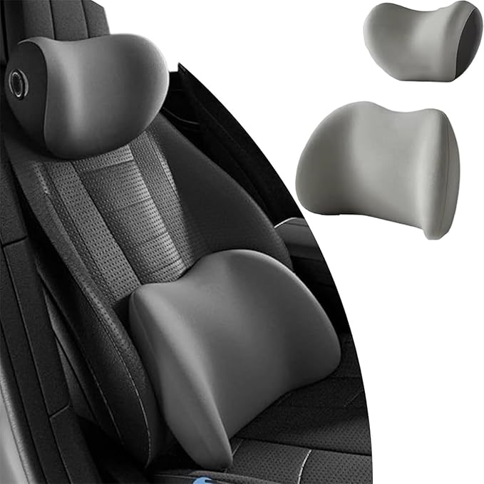 Headrest Lumbar Pillows Car Seat for Honda HRV CRV CRZ BRV 2001-2025, Ergonomic Neck Back Support Cushion, Comfortable Breathable Washable Cover, Memory Foam, Gray