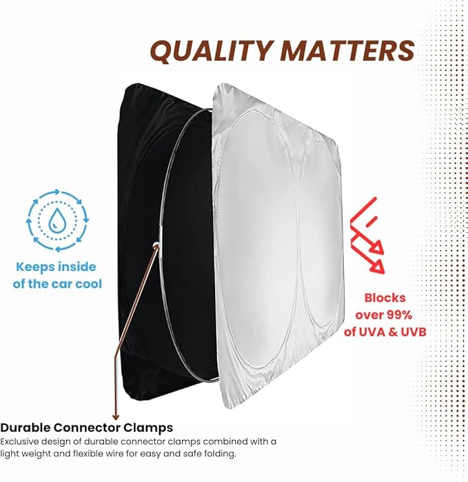 kinder Fluff Windshield Sunshade for RV Class-A | Reflective Patented Sun Protection - Certified 99% UVR Block | Foldable Sun Cover | Automotive Sun Shades for Your Motorhome, Truck, Bus |Size 98"x46"