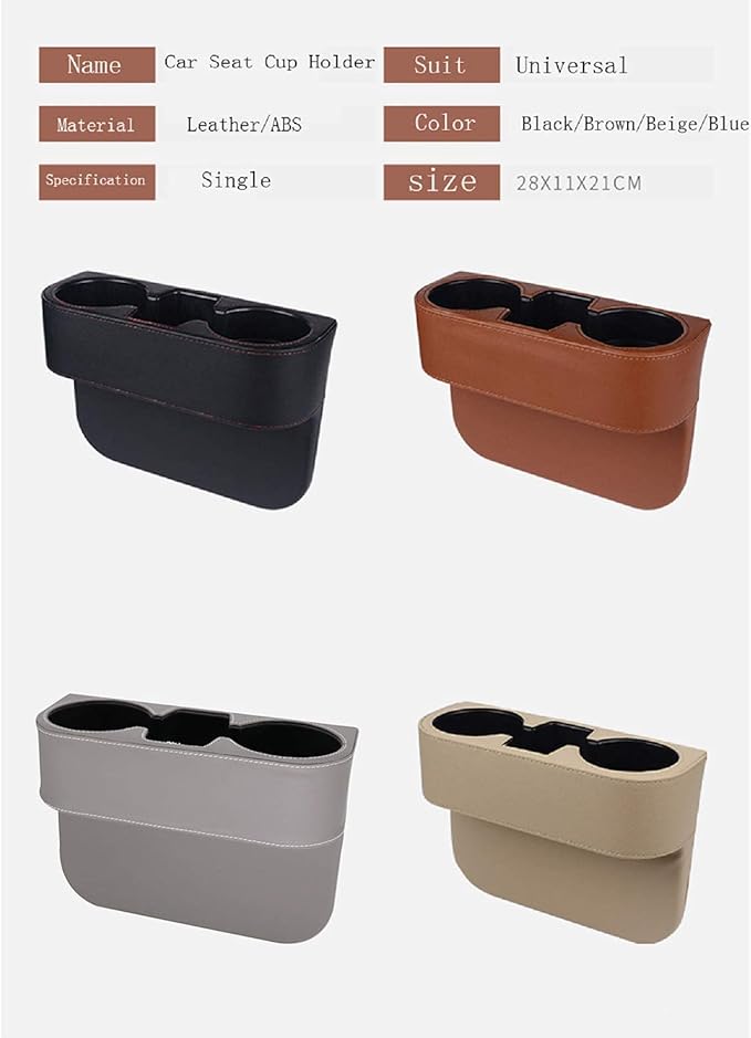 Car Cup Holder, Auto Front Seat Cup Holder, PU Leather Cover Cup Drink Holder, Car Seat Gap Filler Organizer, Side Cup Holder for Car Coin Bucket, Cell Mobile Phone Holder, Black