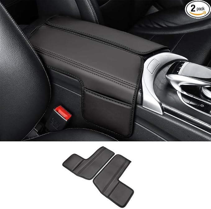 Center Console Cover Compatible with Benz C Class W205 C200 C250 C300 2015-2021 GLC 2016-2022 Class EQC 2019-2024,Armrest Cover Pad Leather Cushion Protector with Black Storage Pocket