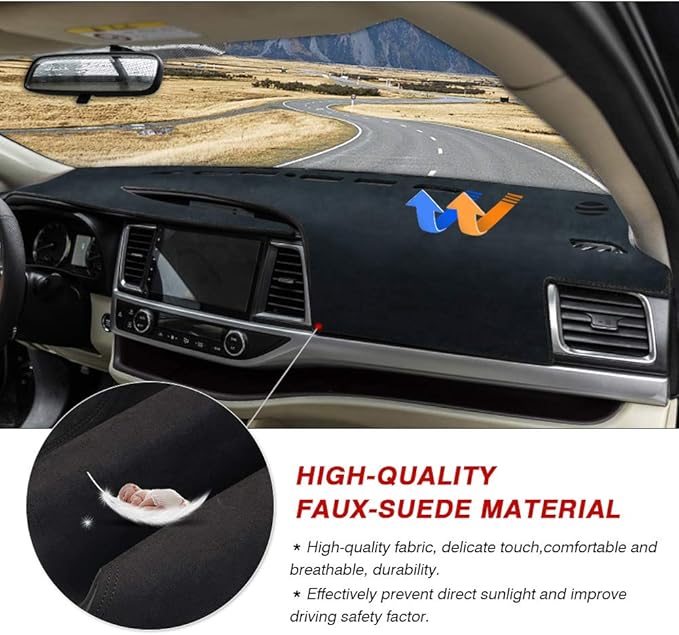 CARTIST Dashboard Cover Mat for 2014-2017 2018 2019 Toyota Highlander Accessories Dash Cover Suede Dash Mat Sunshade Glare UV Rays Protector