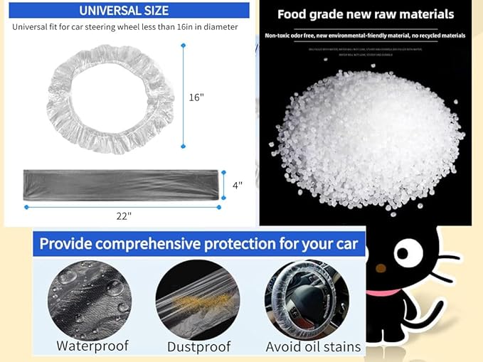150 PCS Universal Clear Plastic Steering Wheel Covers, Disposable, Elastic Fit for Car Detailing & Auto Repair Service (Up to 22.9")