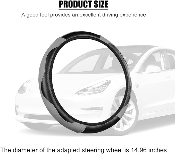 Carbon Fiber Car Steering Wheel Cover, 14.5-15 Inch Elastic Stretch Steering Wheel Guard, Sports Style Non-Slip Automotive Interior Accessories, Universal for Vehicles (Black/Gray)