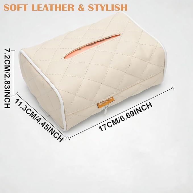 PU Leather Universal Car Tissue Organizer - Sun Visor & Backseat Holder (Beige2)