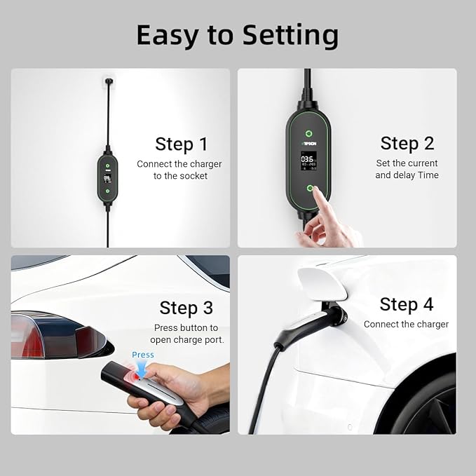 Level 2 & Level 1 EV Charger for Tesla Mobile Charging, 16A ETL Certified 110/240V EV Car Charger with 25ft Extension Cords, NACS Connector, NEMA 6-20 Plug to NEMA 5-15 Adapter for Tesla Model Y/3/S/X