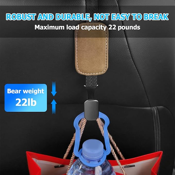 AUCELI Car Seat Headrest Suede Hook, 2 Pack Auto Seat Back Hooks, Suede Storage Organizer with Metal Hanger, Vehicle Backseat Hangers, Creative Interior Accessories for Hanging Grocery Purse (Camel)