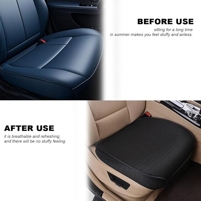 Car Front Seat Bottom Cover, Breathable Anti Slip Auto Frontseat Cushion Mat with Storage Pocket, Comfortable Vehicle Interior Chair Protection Pad, Universal for SUV Sedan Truck(Black)