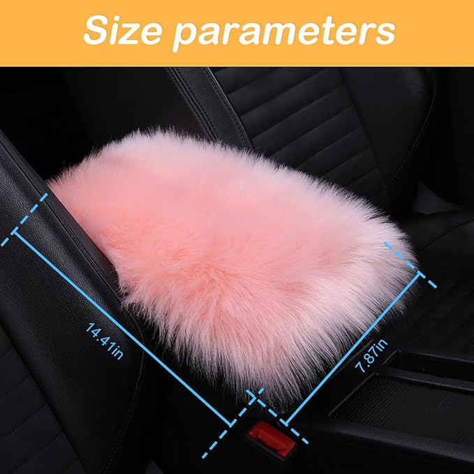 Auto Center Console Pad, 11.8" x 7.9" Furry Armrest Cover Universal for SUV/Truck/Car, Warm Winter Premium Faux Sheepskin Wool, Soft Fluffy Car Armrest Seat Box Cushion Protector (Pink)
