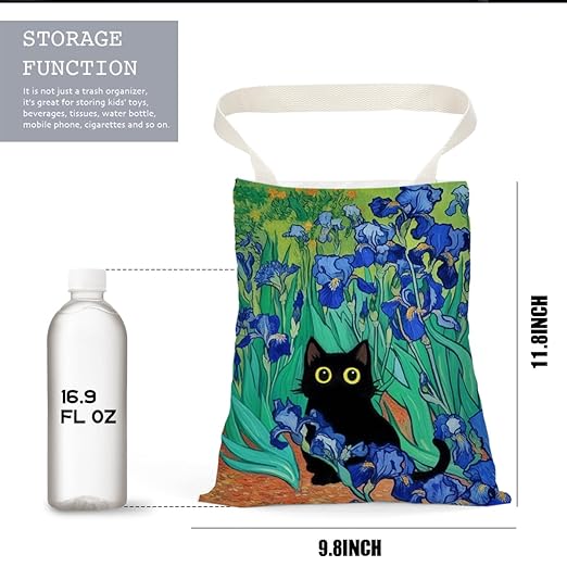 Pykfrhh Black Cat Car Trash Bag, Car Trash Bag Hanging, Waterproof Cars Back Seat Hanging Organizer and Storage Trash Bags for Vehicle Travelling Camping Irises Decor