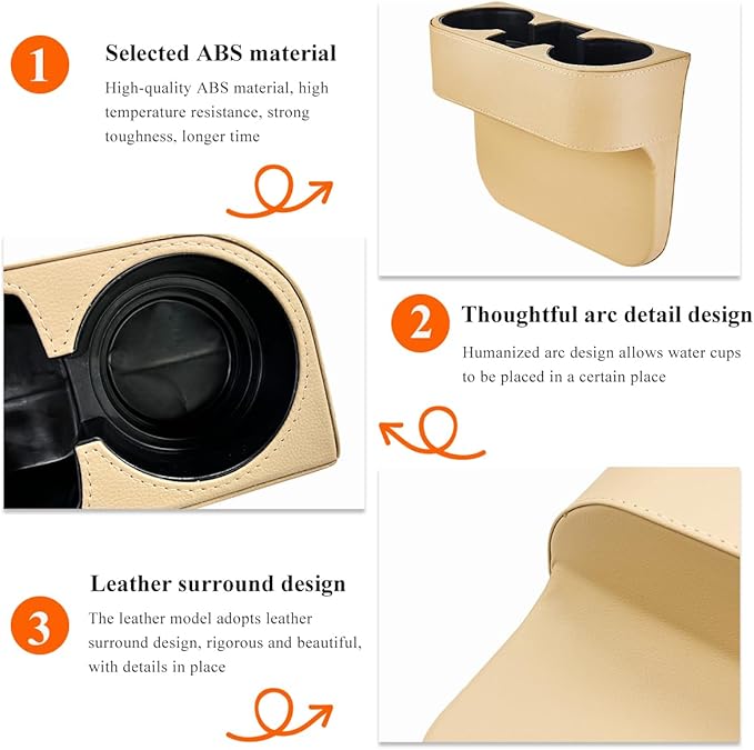 Car Cup Holder Gap Filler Organizer, Multifunctional Auto Front Console Gap Filler with Cup Holder, Leather Extra Cup Holder Storage Box for Car Truck SUV, Car Accessories (Beige)