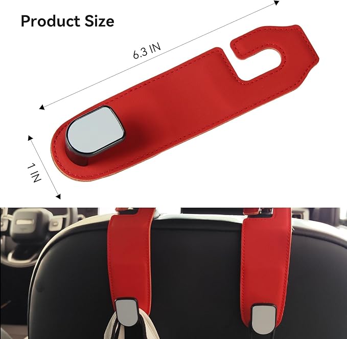 Gluebar Car Purse Hook, Car Seat Leather Hooks for Headrest, Hanger Storage Organizer for Purse and Bags,Multifunctional Car Seat Backrest Storage Accessories(Red-2 Pack)