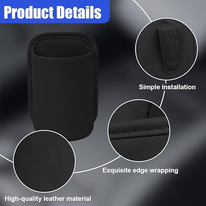 Leather Car Cup Holder, Hanging Automotive Back Seat Bottle Holders, Scratch-Resistant Vehicle Door Drink Holder, Clip-On Auto Organizer Accessories for Soda Cans, Coffee (Black)