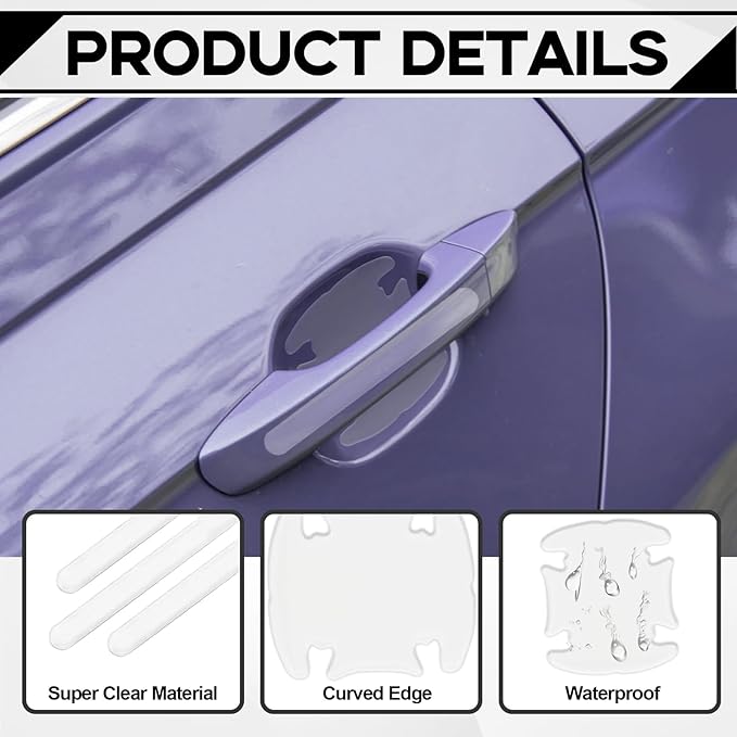 8PCS Waterproof Car Door Handle and Rear View Mirror Scratch Protector Sticker, Transparency Anti-Scratches Cup Protector, Non-Marking Car Door Protector, Universal for Most Car (Transparent)