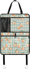 1 Pack Back Seat Car Organizer with Storage Pockets Kick Mats Back Seat Protector Hanging Car Organizer Automotive Seat Back Cover Organizers Peaches Plaid Vacation Style Blue