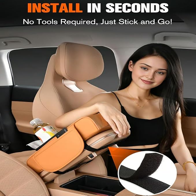 Multifunctional PU Leather Car Armrest Box Mat Organizer with Cup Holders, Universal 5-in-1 Car Armrest Storage Box Mat with Central Elbow for Most Cars (Coffee)
