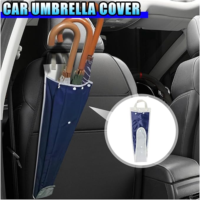 Car Umbrella Storage Cover, 18" x 7" Waterproof Seat Back Hanging Organizer for Long & Short Handled Umbrellas, Foldable Portable Umbrella Storage Bag Accessory Universal for Cars (2PCS)