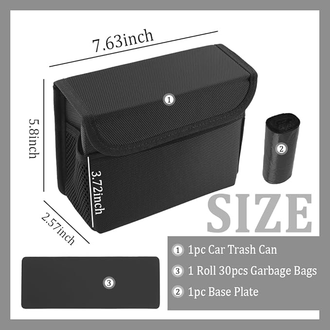 Upgraded Magnetic Car Trash Can with Lid,Mini Hanging Car Trash Bin with Mesh Pocket & 30PCS Garbage Bag,Collapsible Cars Garbage Can as Cars Storage Organizer for Most Auto