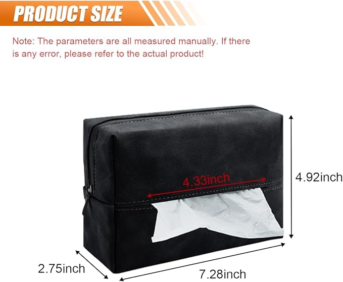 Car Tissue Holder, Rectangular Tissues Box Cover, Back Seat Tissue Dispenser for Tissues, Car Napkin Holder with Elastic Band, Fits for Storage & Organizer (Black)