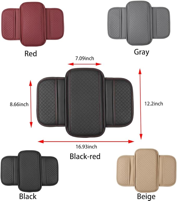 Cxtiy Upgraded Car Center Console Cover,Microfiber Leather Car Armrest Cover Cushion with 2 Storage Bags,Universal Car Armrest Storage Box Car Interior Accessories for Most Vehicles (Black-red)