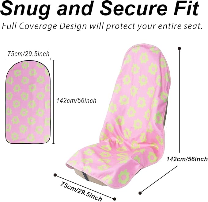 nbnhxnff Sweat Towel Car Seat Cover Protector Front Seats for Gym Workout, Running, Swimming, Beach and Hiking, Waterproof Universal Seat Cover for Car, Trucks, Van&SUV(Pink Flower,1pcs Front Seat)