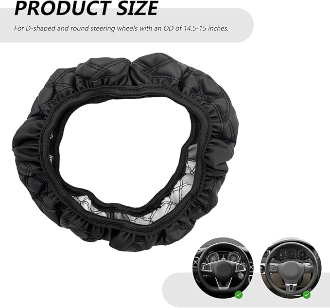 Car Steering Wheel Cover, 15 Inches Leather Steering Wheel Protector with Non-Slip Grip, Universal Wheel Covers Interior Decoration for Sedens Trucks SUVs, Car Accessories (Black)