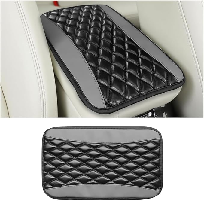 Car Center Console Cover, Comfortable PU Leather Vehicle Armrest Storage Box Cushion Pad, Anti-Scratch Automotive Interior Arm Rest Cover Protector, Universal for Truck SUV Sedan (Gray)