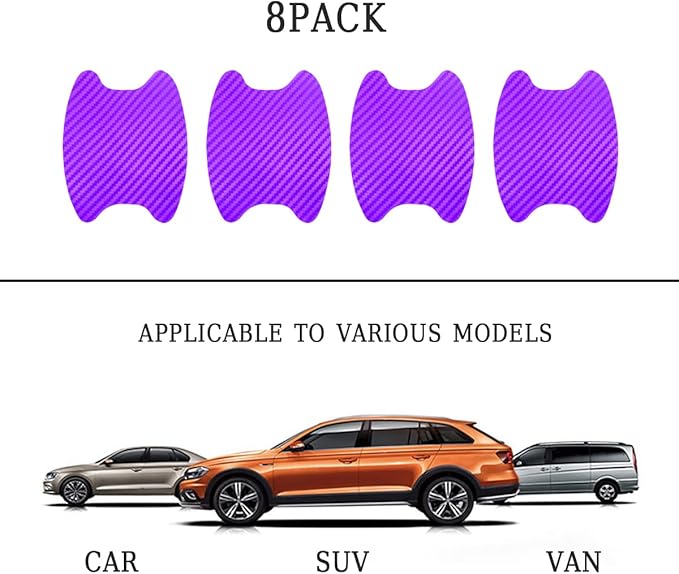 8PCS Car Door Handle Sticker, Carbon Fiber Anti-Scratches Car Door Cup Protector, Non-Marking Auto Door Handle Protective Film, Self-Adhesive Door Side Paint Protector for All Cars (Purple/8PCS)