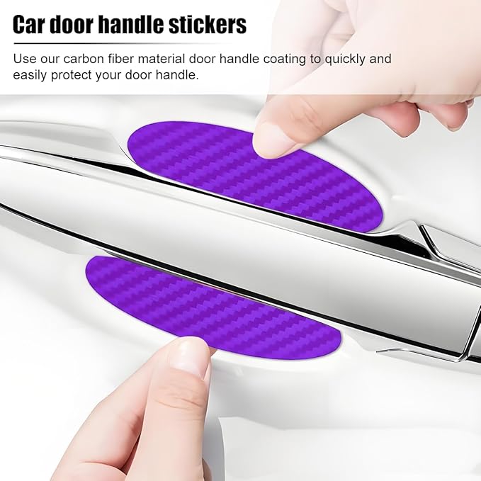 Car Door Handle Cup Scratch Protector, 4PCS 3D Carbon Fiber Vehicle Handle Bowl Sticker, Automotive Exterior Door Cup Protection Decal, Universal for SUV Caravan Automobile (Purple)