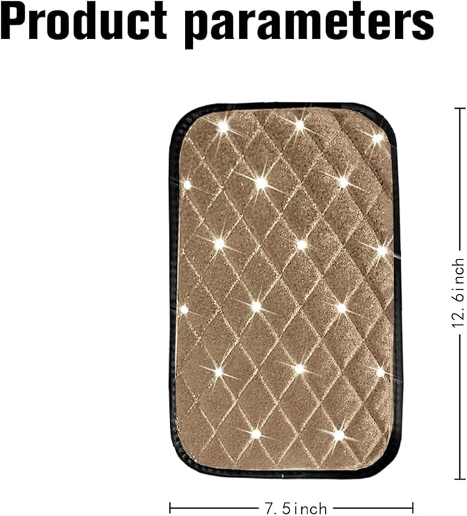 HZEL Bling Car Center Console Cover, Crystal Rhinestone Velvet Soft Vehicle Seat Armrest Box Protector Cushion, Comfortable Diamond Auto Arm Rest Mat Pad, Universal for Truck SUV Sedan (Beige)