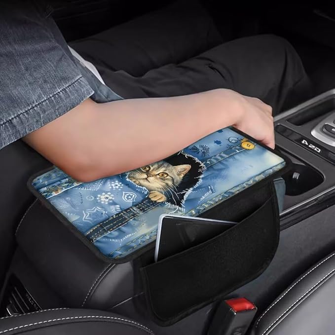 Boatee Cat Console Cover for Car Arm Rest Cover Center Console Cushion for Car Armrest Mat for Car Accessories Auto Console Organizer Armrest Storage Box Pad Middle Console Cover Blue