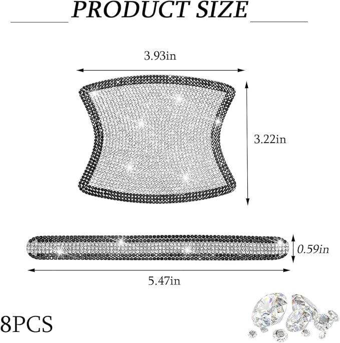 8PCS Bling Car Door Handle Protector, Crystal Rhinestone Anti-Scratch Vehicle Door Handle Bowl Stickers, Glitter Automotive Exterior Decal Accessories, Universal for Vehicles (Black/White)