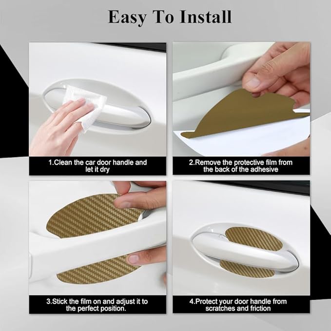 8PCS Car Door Handle Cup Scratch Protector, Car Door Handle Sticker, Scratch Auto Door Protective Film, Car Accessories Car Door Handle Protective Films Universal for Cars (Gold, 8PCS)