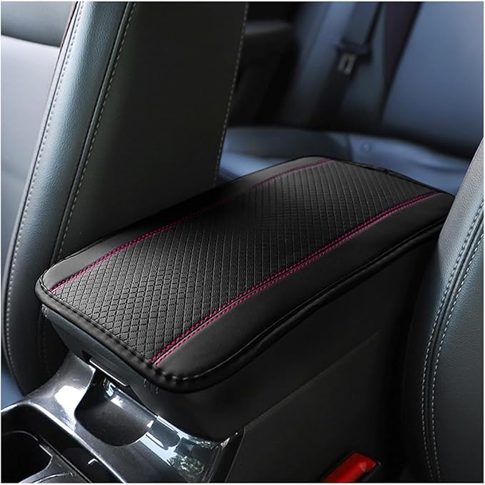 Armrest Pad for Car, PU Leather Auto Center Console Cushion Mat, Four Seasons Automotive Armrest Seat Box Cover, Universal Vehicle Interior Accessories for SUV, Truck, Van (Black/Pink)