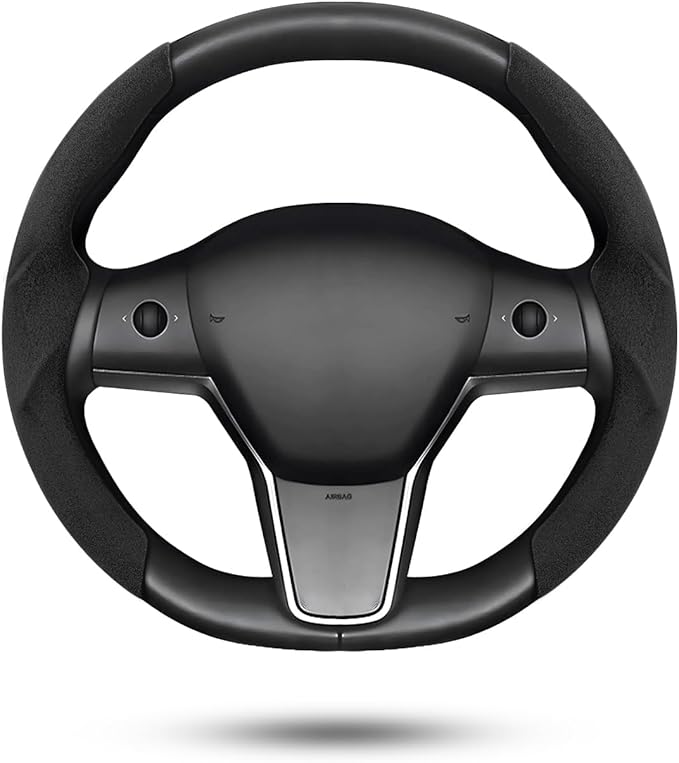 Shademax Custom-Fit for Tesla Steering Wheel Cover, Tesla Model Y 2020-2025 /Model 3 2017-2023Suede Steering Wheel Cover Protector, Non-Slip, Model Y/3 Accessories (Black)